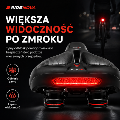 Tylny odblask siodełka rowerowego RideNova ComfortRide na sprężynach amortyzujących