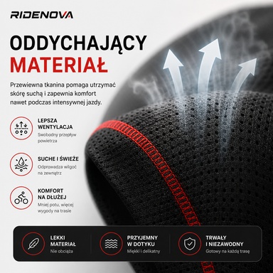 Oddychający, przewiewny materiał spodenek rowerowych RideNova z siatką wentylacyjną